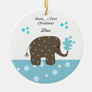 Ornamento De Cerâmica Primeiro Natal do Bebê Elefante