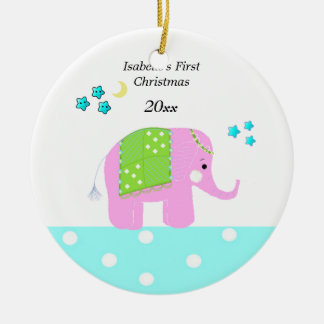 Ornamento De Cerâmica Primeiro Natal do Bebê Elefante Indiano Rosa