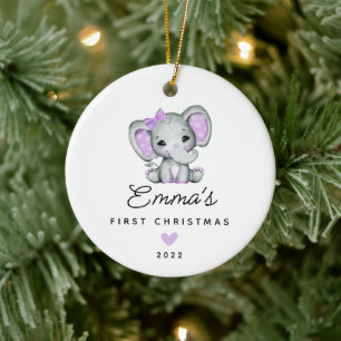 Ornamento De Cerâmica Primeiro Natal do Bebê Elefante Menina