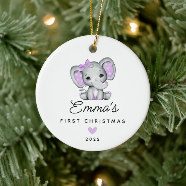 Ornamento De Cerâmica Primeiro Natal do Bebê Elefante Menina (Árvore)