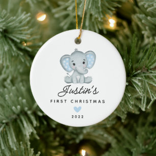 Ornamento De Cerâmica Primeiro Natal do Bebê Elefante Menino