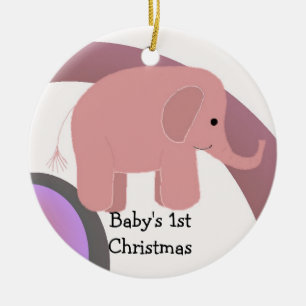 Ornamento De Cerâmica Primeiro Natal do Bebê Elefante Rosa