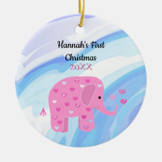 Ornamento De Cerâmica Primeiro Natal do Bebê Elefante Rosa