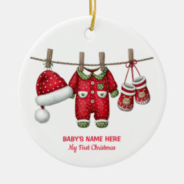 Ornamento De Cerâmica Primeiro Natal do Bebê em Aquarela Foto