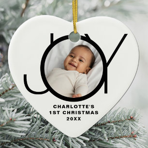 Ornamento De Cerâmica Primeiro Natal do Bebê Foto Branco Personalizado