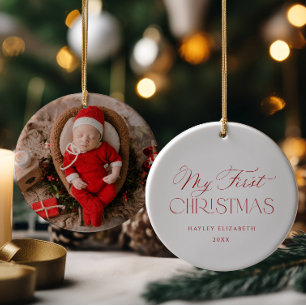 Ornamento De Cerâmica Primeiro Natal do Bebê Foto Lembrança Vermelha