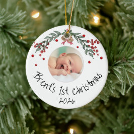 Ornamento De Cerâmica Primeiro Natal do Bebê Foto Personalizada