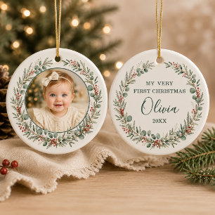 Ornamento De Cerâmica Primeiro Natal do Bebê Foto Personalizada