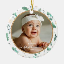 Ornamento De Cerâmica Primeiro Natal do Bebê Foto Personalizada Aquarela
