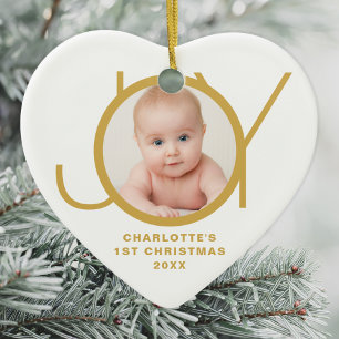Ornamento De Cerâmica Primeiro Natal do Bebê Foto Personalizada com Letr