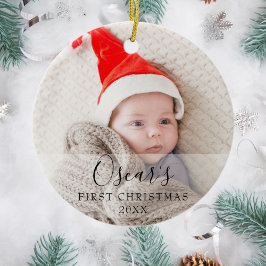 Ornamento De Cerâmica Primeiro Natal do Bebê Foto Personalizada Nome