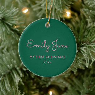 Ornamento De Cerâmica Primeiro Natal do Bebê Foto Personalizada Nome Ver