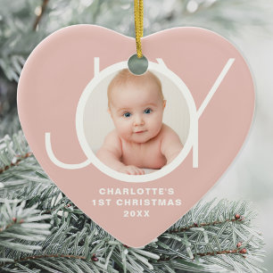 Ornamento De Cerâmica Primeiro Natal do Bebê Foto Personalizada Rosa