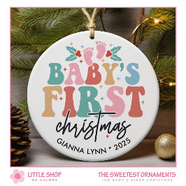 Ornamento De Cerâmica Primeiro Natal do Bebê Foto Personalizável