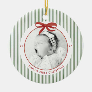 Ornamento De Cerâmica Primeiro Natal do Bebê Listrado