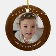 Primeiro Natal do Bebê Luzes de Madeira Rústica Fo