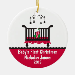 Ornamento De Cerâmica Primeiro Natal do bebê - meia da ucha e do Natal