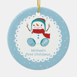 Ornamento De Cerâmica Primeiro Natal do Bebê Menino Boneco de Neve Perso