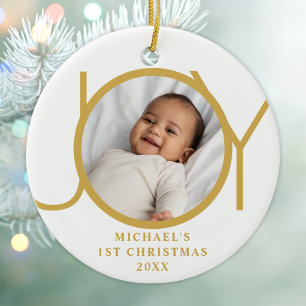 Ornamento De Cerâmica Primeiro Natal do Bebê Menino Personalizado Foto A