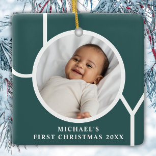Ornamento De Cerâmica Primeiro Natal do Bebê Menino Personalizado Foto V