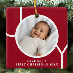 Ornamento De Cerâmica Primeiro Natal do Bebê Menino Personalizado Foto V