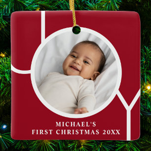 Ornamento De Cerâmica Primeiro Natal do Bebê Menino Personalizado Foto V