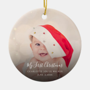 Ornamento De Cerâmica Primeiro Natal do Bebê Moderno 2 Fotos Personaliza