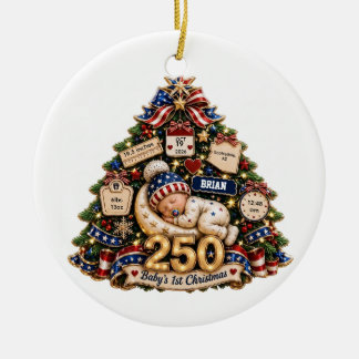 Ornamento De Cerâmica Primeiro Natal do Bebê Personalizado 250º