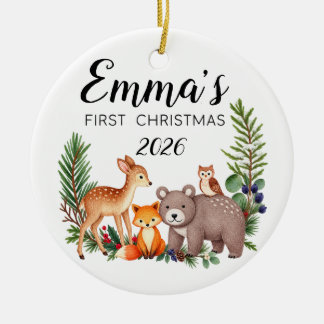 Ornamento De Cerâmica Primeiro Natal do Bebê Personalizado Animais da Fl