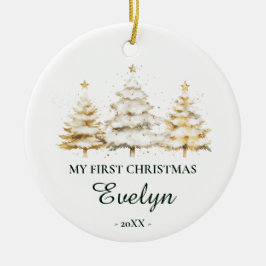 Ornamento De Cerâmica Primeiro Natal do Bebê Personalizado, Branco