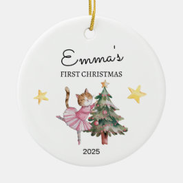 Ornamento De Cerâmica Primeiro Natal do bebê personalizado, Cat Ballerin
