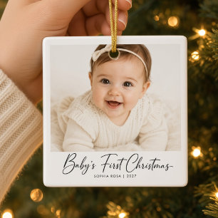 Ornamento De Cerâmica Primeiro Natal do Bebê Personalizado com Foto e No