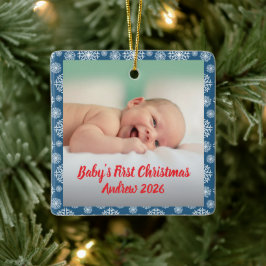 Ornamento De Cerâmica Primeiro Natal do bebê personalizado com foto e no