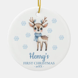 Ornamento De Cerâmica Primeiro Natal do Bebê Personalizado com Veado