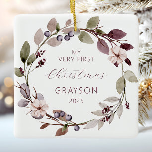 Ornamento De Cerâmica Primeiro Natal do Bebê Personalizado Coroa Roxa
