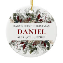 Primeiro Natal do Bebê Personalizado Floral de Inv