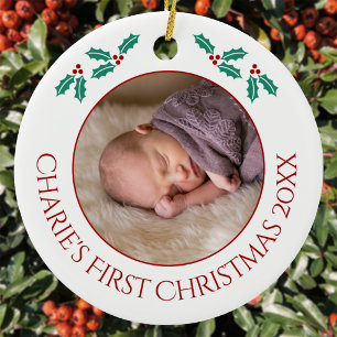 Ornamento De Cerâmica Primeiro Natal do Bebê Personalizado Foto