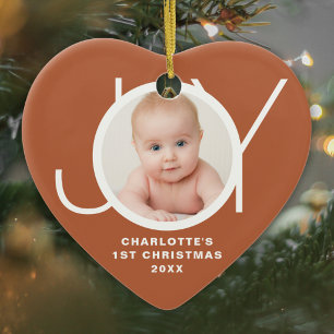 Ornamento De Cerâmica Primeiro Natal do Bebê Personalizado Foto Alegria