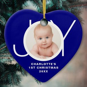 Ornamento De Cerâmica Primeiro Natal do Bebê Personalizado Foto Azul Ale
