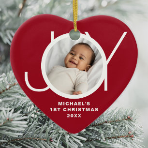 Ornamento De Cerâmica Primeiro Natal do Bebê Personalizado Foto Vermelho