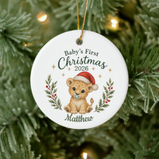 Ornamento De Cerâmica Primeiro Natal do Bebê Personalizado "Leão"