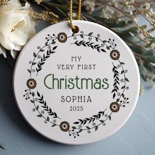 Ornamento De Cerâmica Primeiro Natal do Bebê Personalizado Nórdico