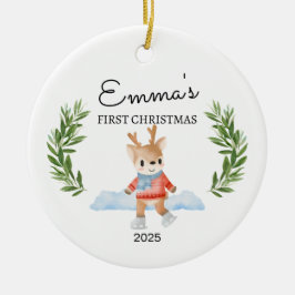 Ornamento De Cerâmica Primeiro Natal do Bebê Personalizado, Reindeer Gif