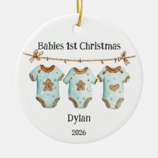 Ornamento De Cerâmica Primeiro Natal do Bebê Personalizável para Menino