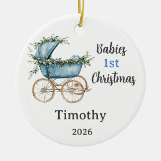 Ornamento De Cerâmica Primeiro Natal do Bebê Personalizável para Menino