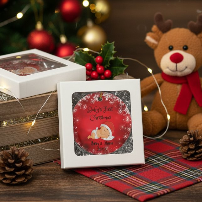 Ornamento De Cerâmica Primeiro Natal do bebê, personalize o nome do bebê (Criador carregado)