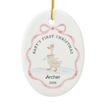 Primeiro Natal do Bebê Rosa Fita Goose Aquarela