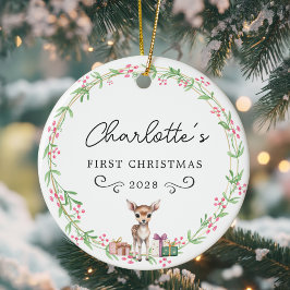Ornamento De Cerâmica Primeiro Natal do Bebê - Rua Rústica e Reindeer