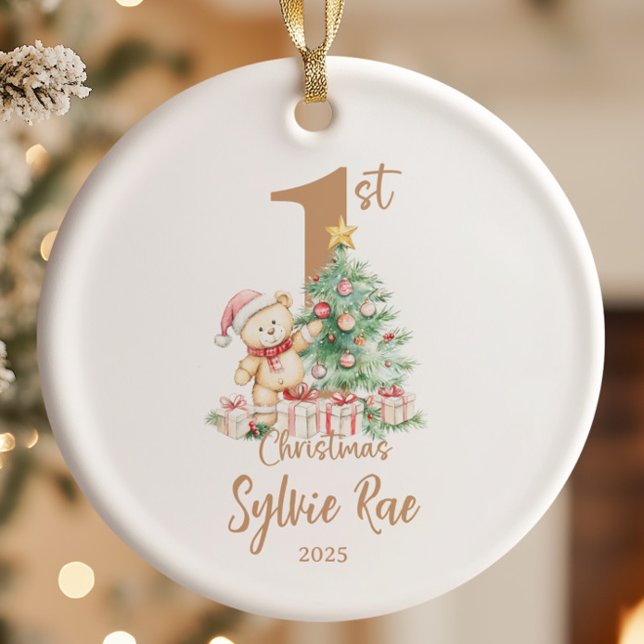 Ornamento De Cerâmica Primeiro Natal do Bebê ursinho (Criador carregado)