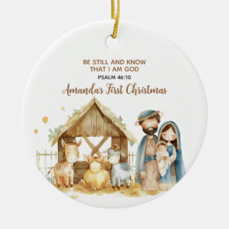 Ornamento De Cerâmica Primeiro Natal do Bebê Versículo da Bíblia sobre A